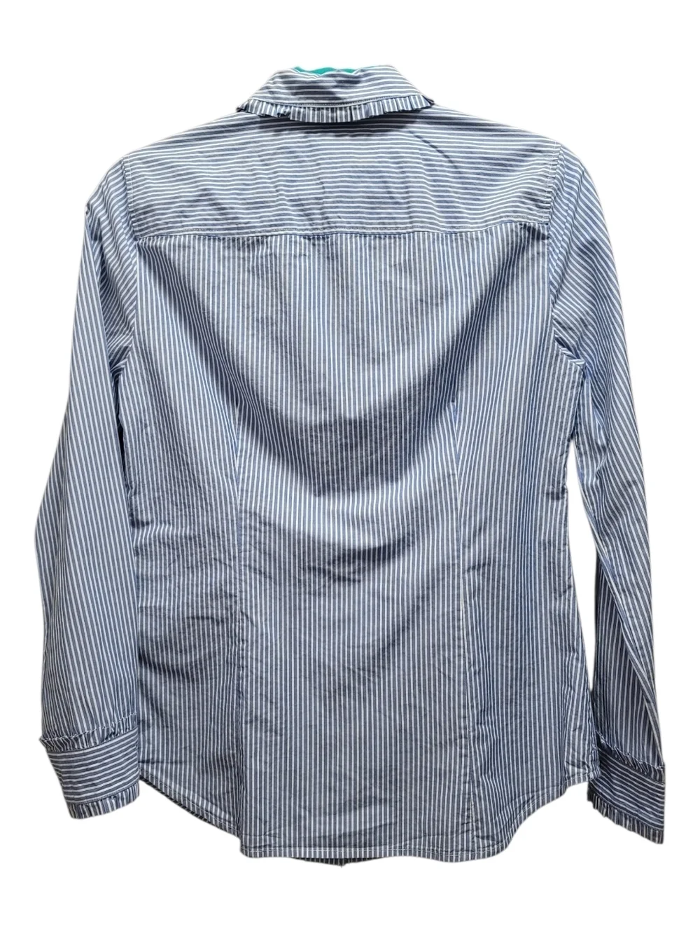 Sz 4 J.Crew Striped Button-Up Tie-neck Tuxedo Shirt 100% Cotton Ruffled Collar